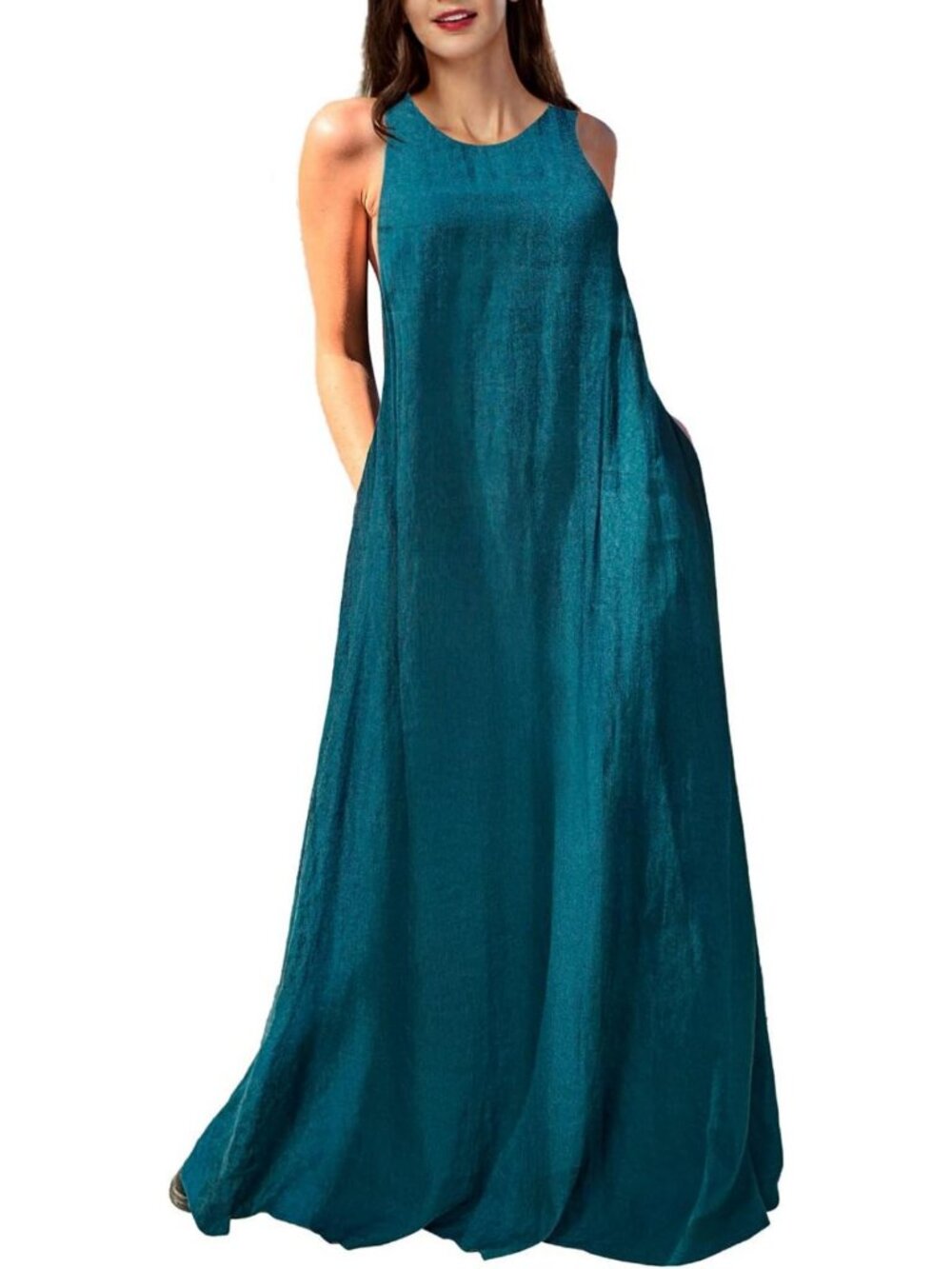 Chic Sleeveless Linen Maxi Dress with Pockets | Summer Casual Boho Style